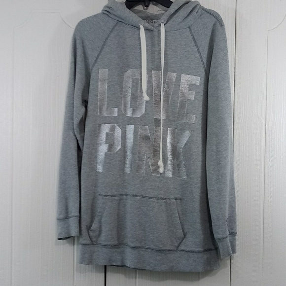 PINK Victoria's Secret Tops - PINK VS Gray Hoody Sweatshirt Love Size SP